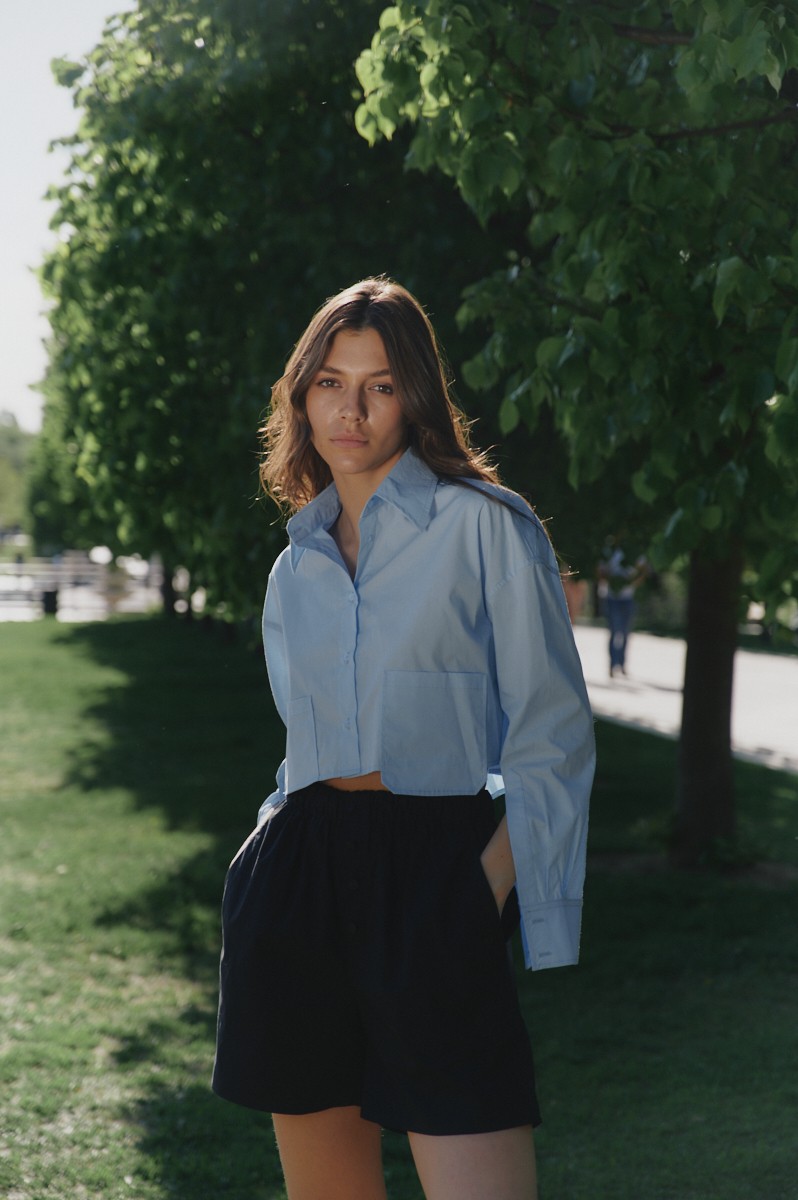Short blue shirt